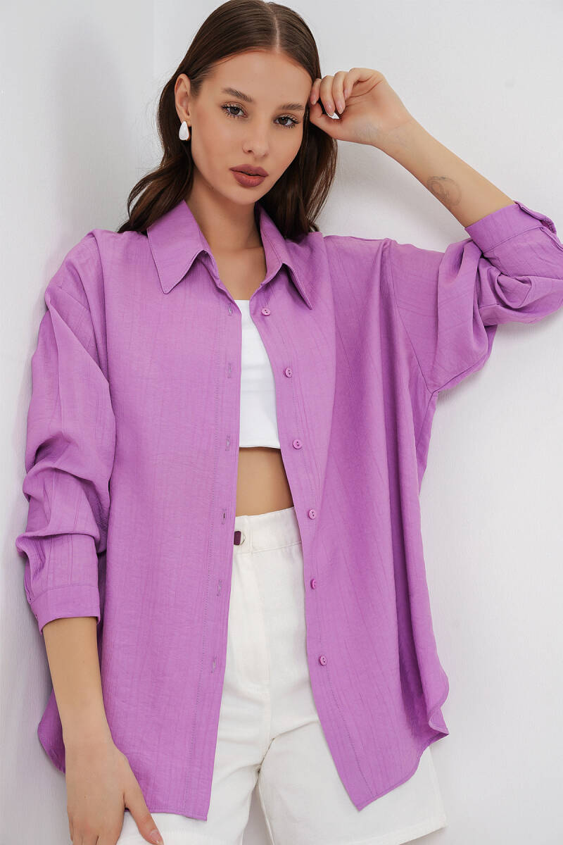 Kadın Uzun Oversize Gömlek 20334 - Lila (1)