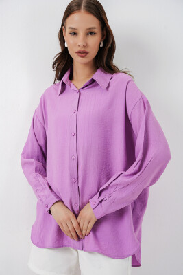 Kadın Uzun Oversize Gömlek 20334 - Lila - 3