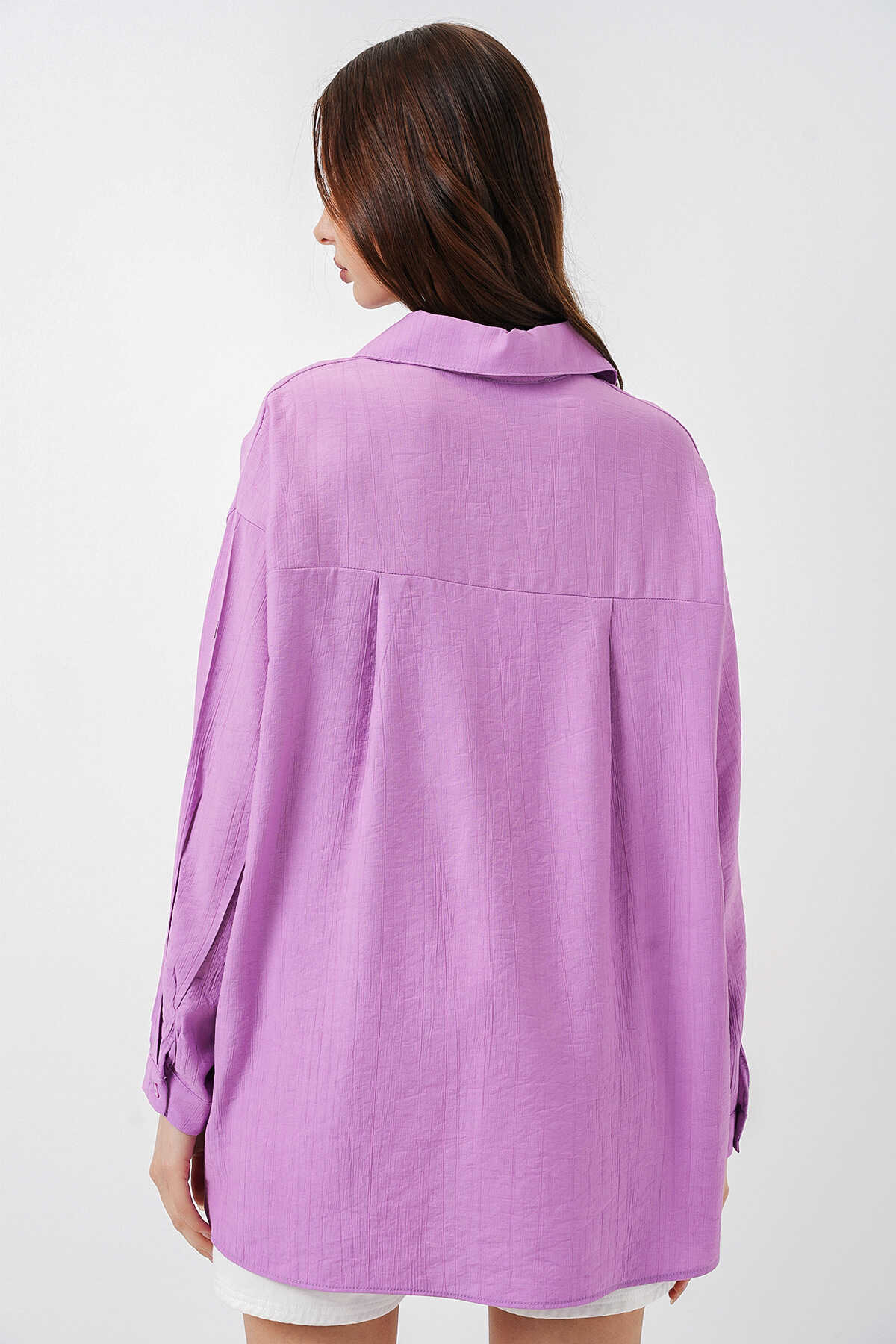 Kadın Uzun Oversize Gömlek 20334 - Lila - 5