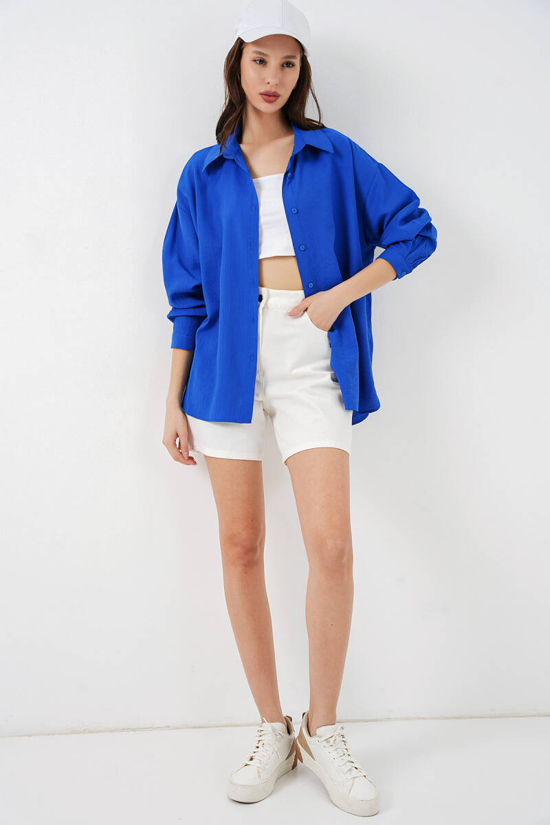 Kadın Uzun Oversize Gömlek 20334 - Saks (1)