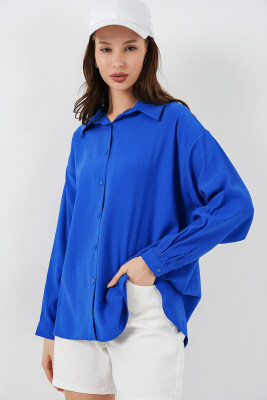 Kadın Uzun Oversize Gömlek 20334 - Saks - 3