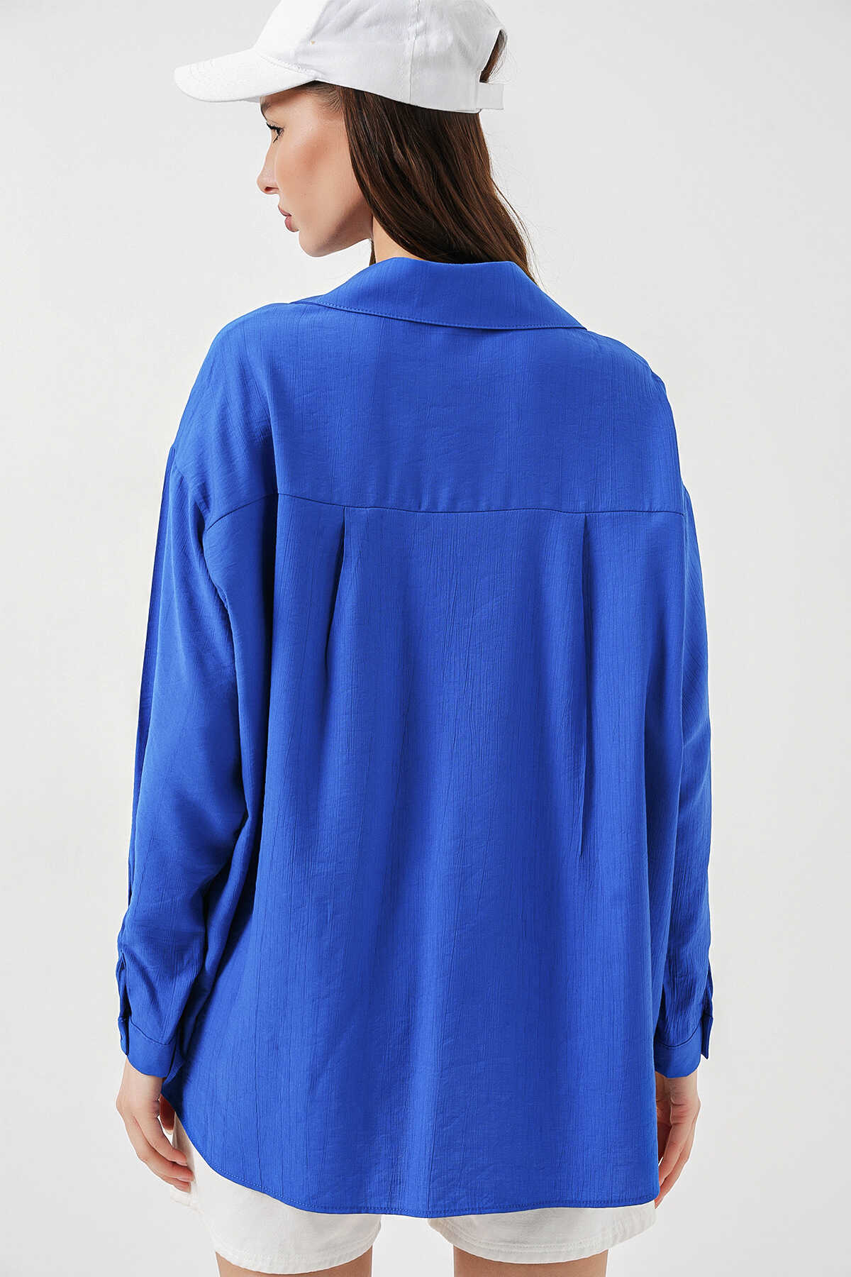 Kadın Uzun Oversize Gömlek 20334 - Saks - 5