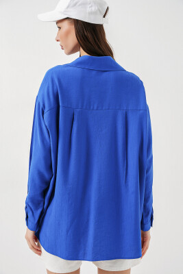 Kadın Uzun Oversize Gömlek 20334 - Saks - 5