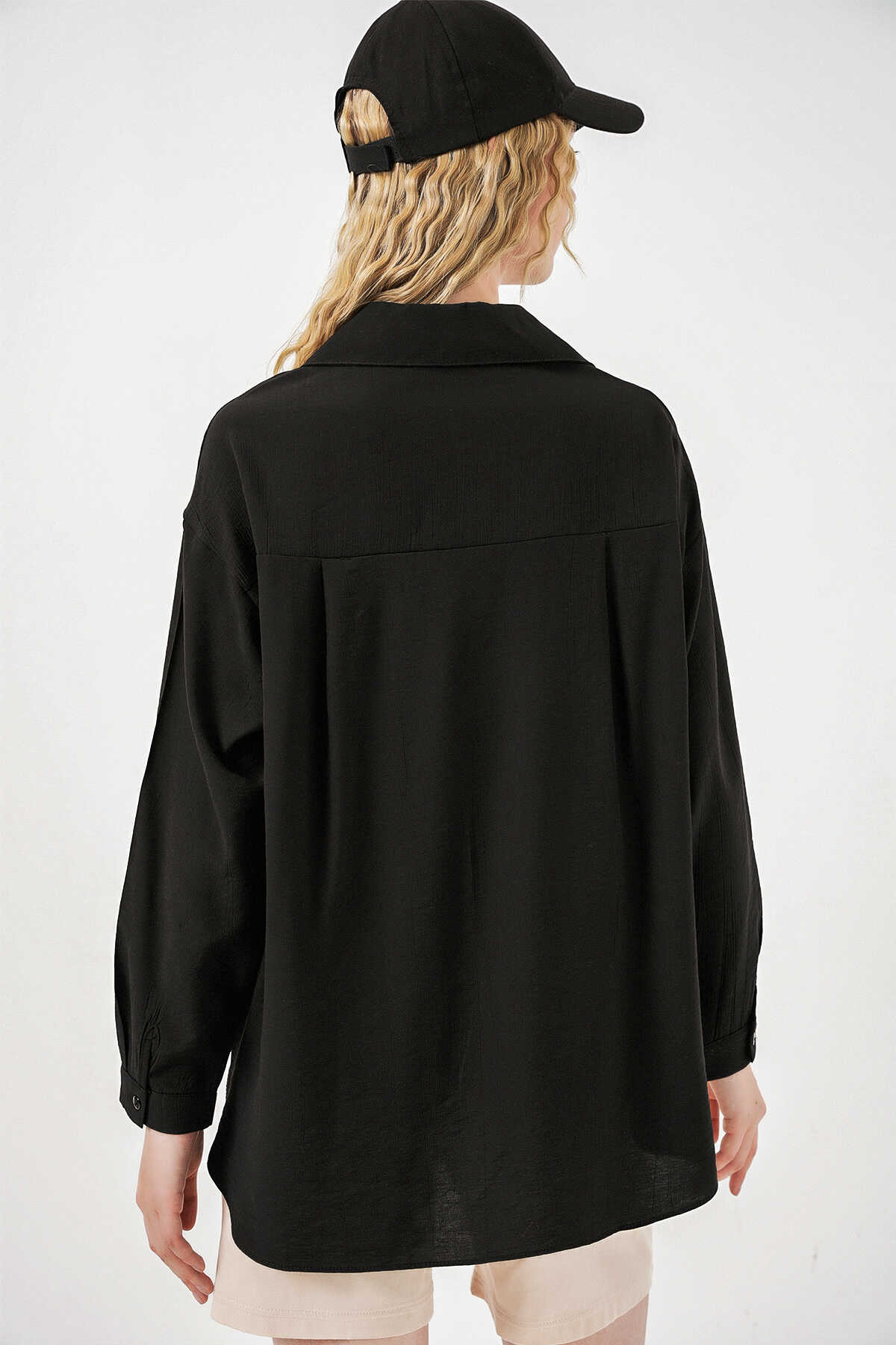 Kadın Uzun Oversize Gömlek 20334 - Siyah - 6