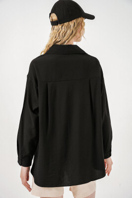 Kadın Uzun Oversize Gömlek 20334 - Siyah - 6