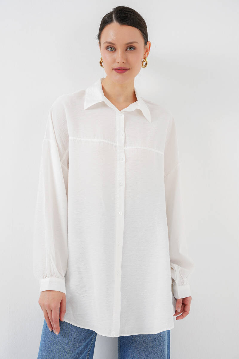 Kadın Uzun Oversize Gömlek 5965 - Beyaz - BİGDART