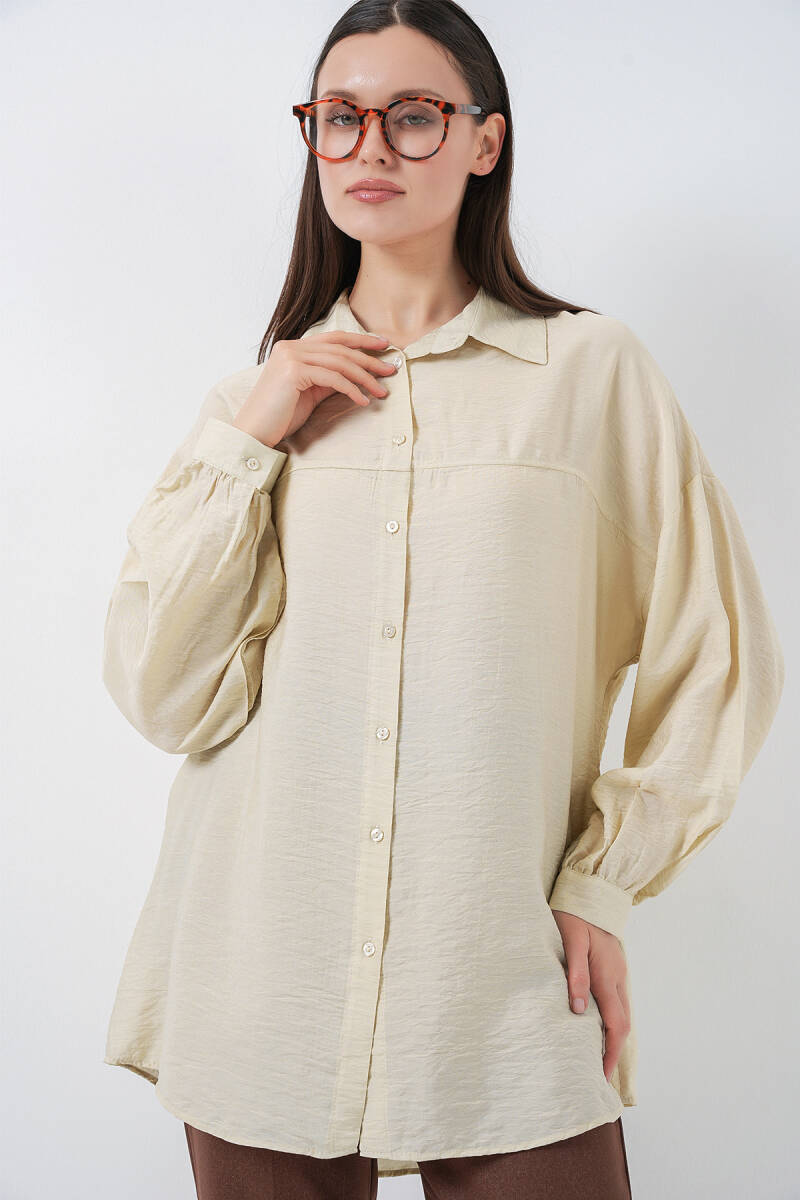 Kadın Uzun Oversize Gömlek 5965 - Ekru - BİGDART