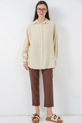 Kadın Uzun Oversize Gömlek 5965 - Ekru - 2