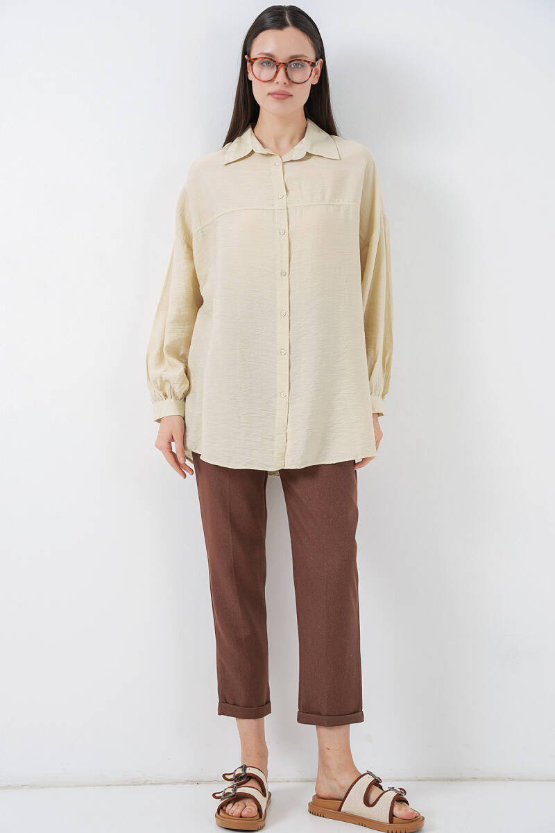 Kadın Uzun Oversize Gömlek 5965 - Ekru (1)