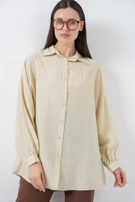 Kadın Uzun Oversize Gömlek 5965 - Ekru - 3
