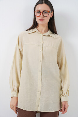 Kadın Uzun Oversize Gömlek 5965 - Ekru - 4