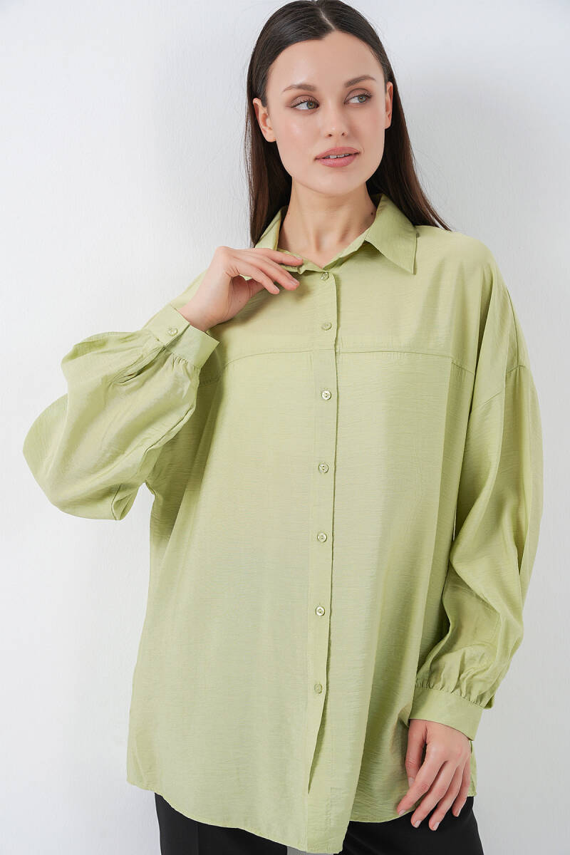 Kadın Uzun Oversize Gömlek 5965 - E.Yeşil - BİGDART