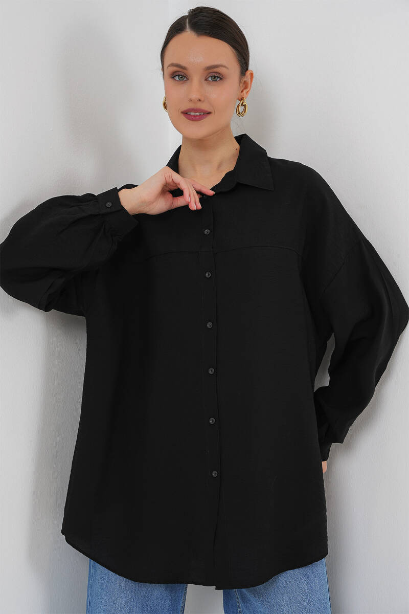 Kadın Uzun Oversize Gömlek 5965 - Siyah - BİGDART