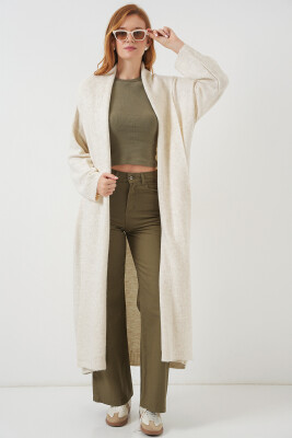Kadın Uzun Oversize Triko Hırka 15924 - Ekru 