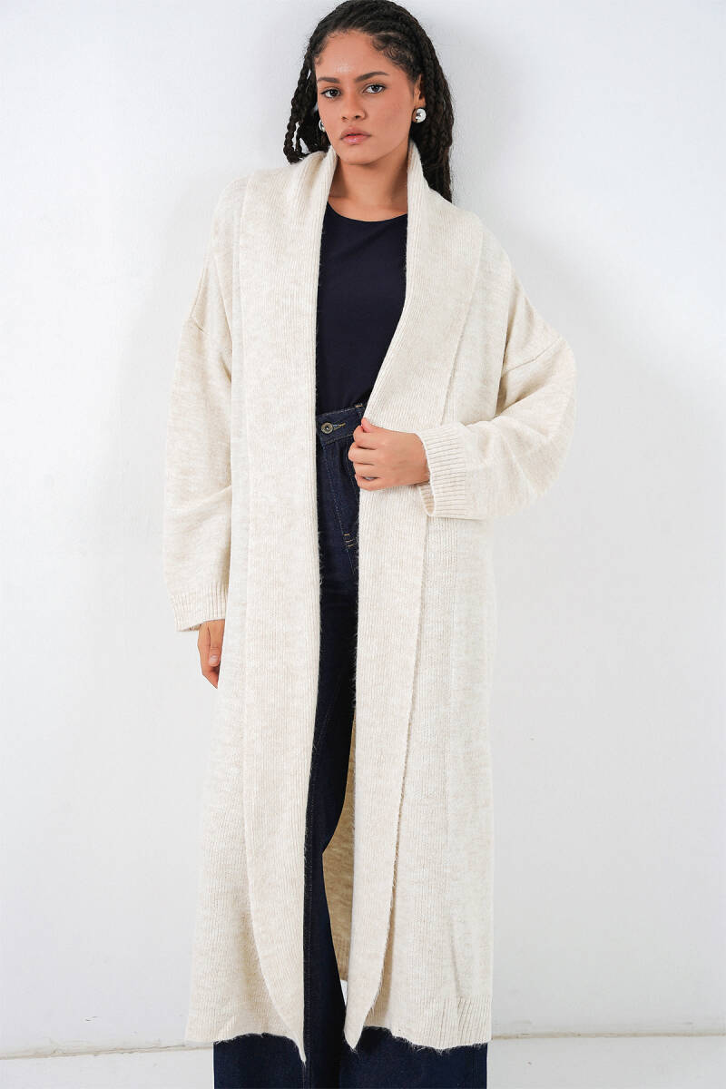 Kadın Uzun Oversize Triko Hırka 15924 - Ekru - BİGDART