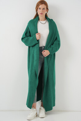 Kadın Uzun Oversize Triko Hırka 15924 - Zümrüt Yeşili 