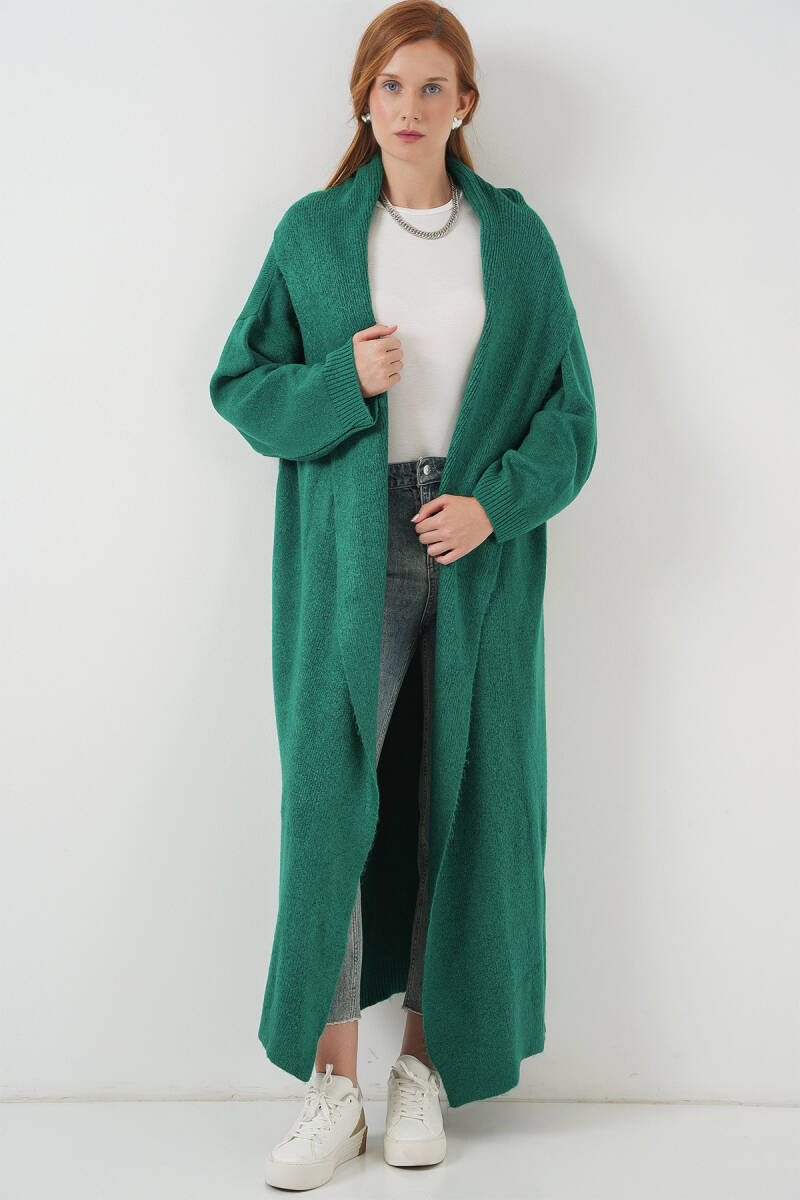 Kadın Uzun Oversize Triko Hırka 15924 - Zümrüt Yeşili - BİGDART