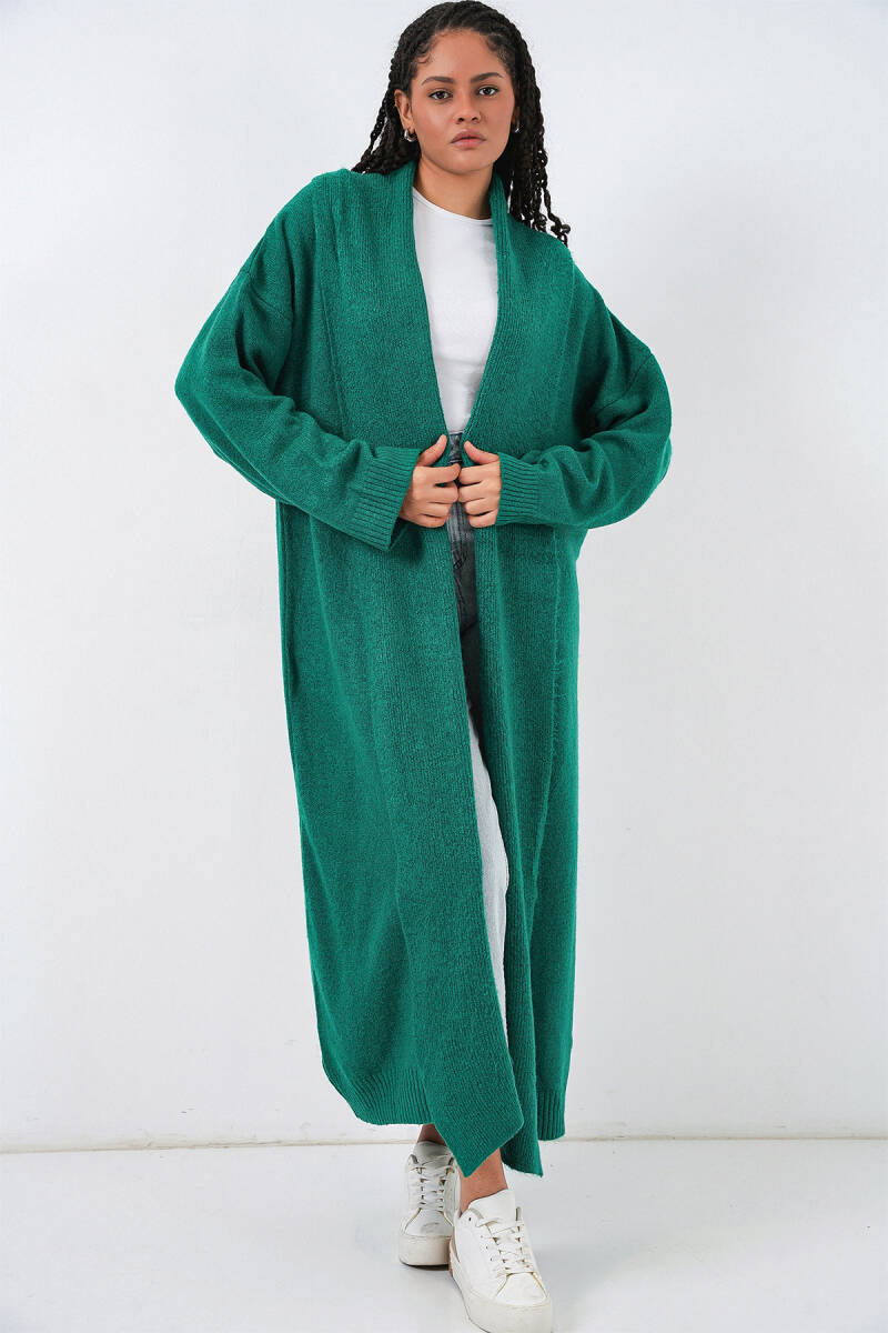 Kadın Uzun Oversize Triko Hırka 15924 - Zümrüt Yeşili - BİGDART