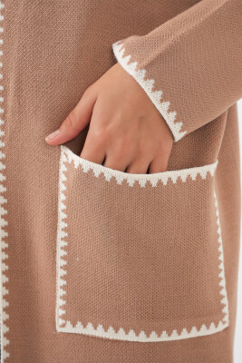 Kadın Uzun Oversize Triko Hırka 15962 - Camel - 6
