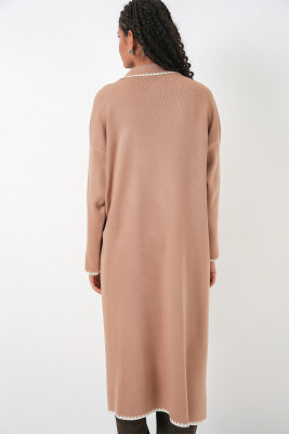 Kadın Uzun Oversize Triko Hırka 15962 - Camel - 7