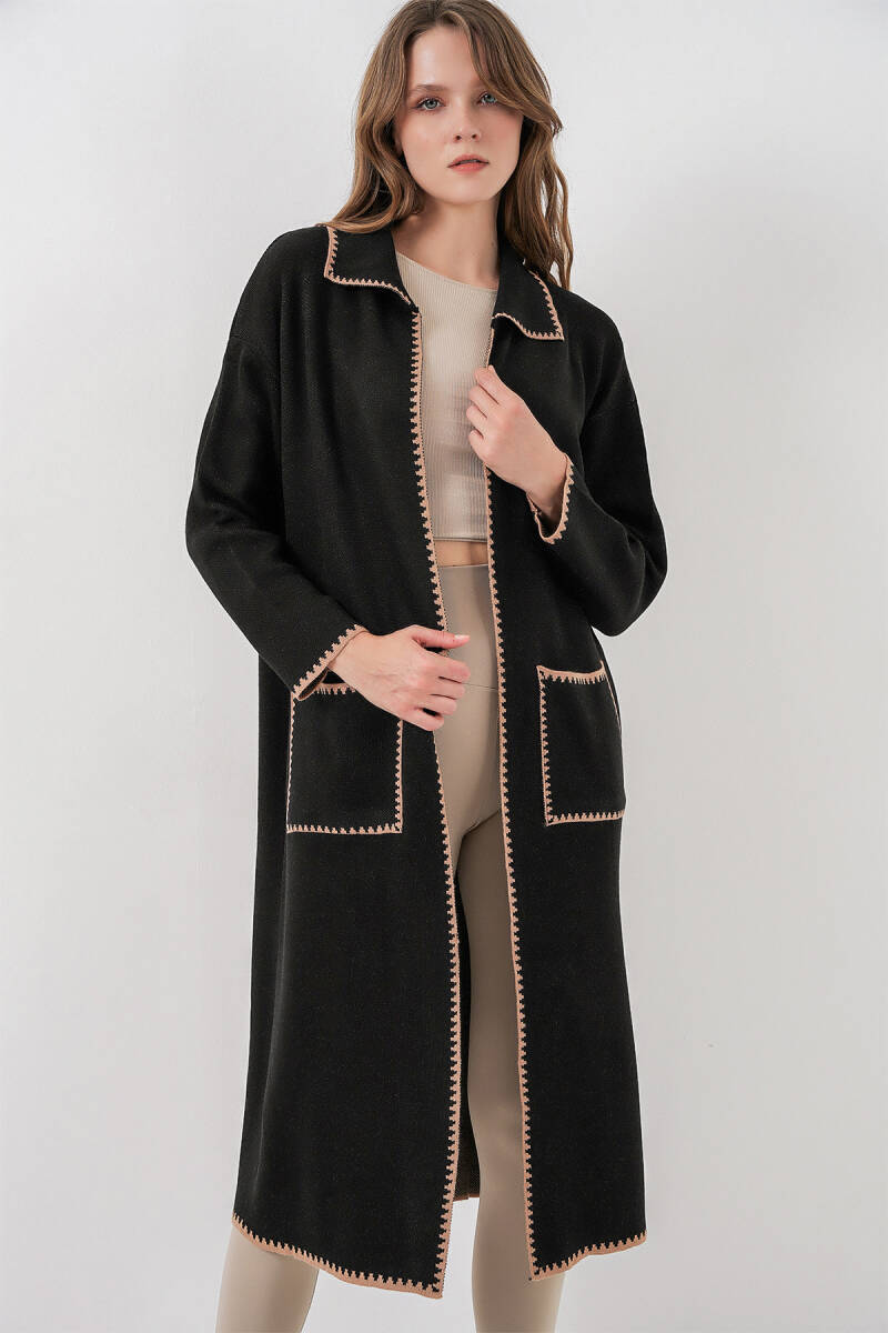 Kadın Uzun Oversize Triko Hırka 15962 - Siyah - BİGDART