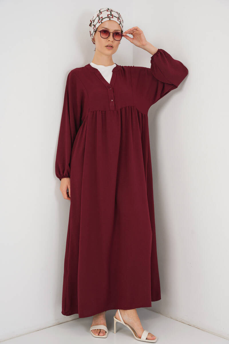 Kadın Uzun Tesettür Elbise 2525 - Bordo - BİGDART