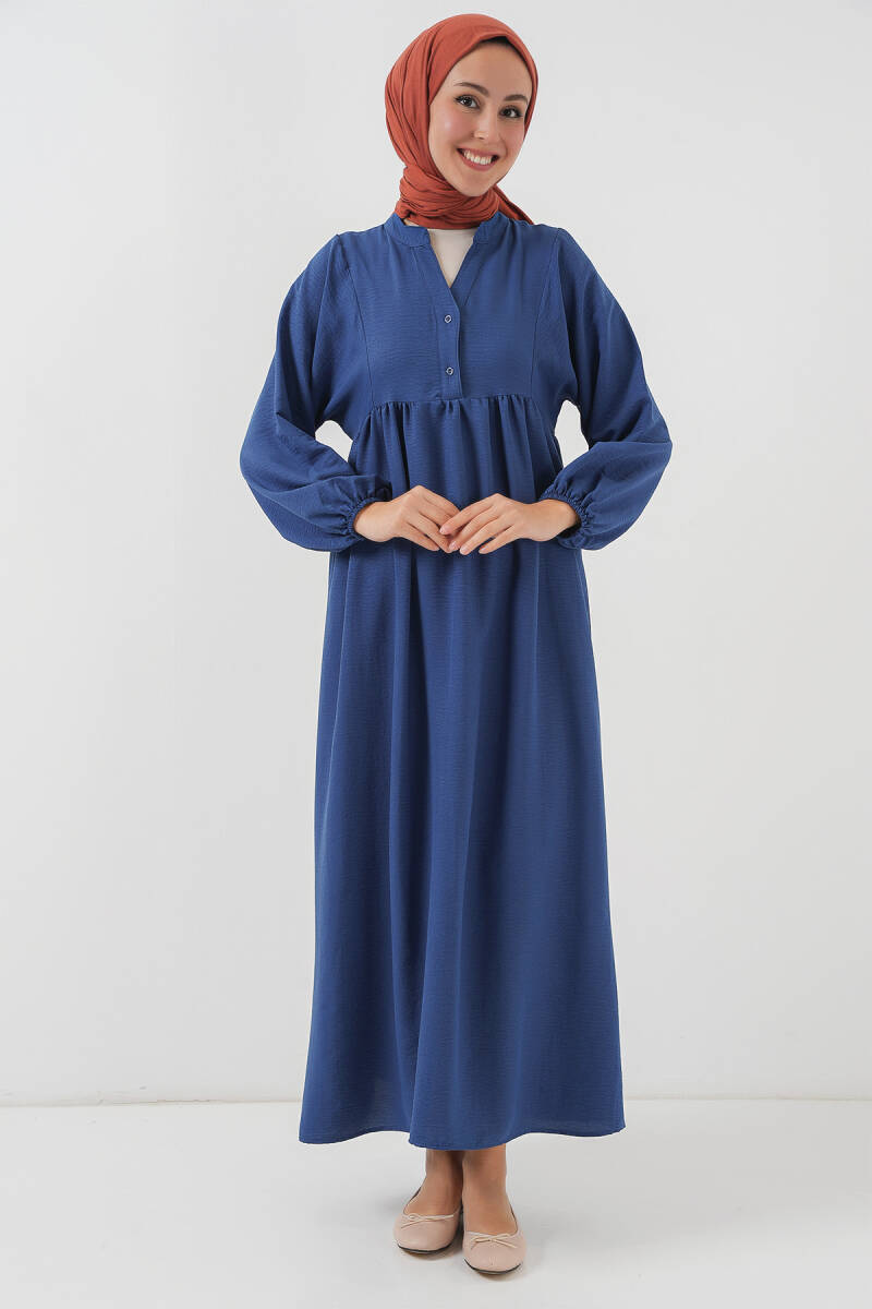 Kadın Uzun Tesettür Elbise 2525 - İndigo - BİGDART