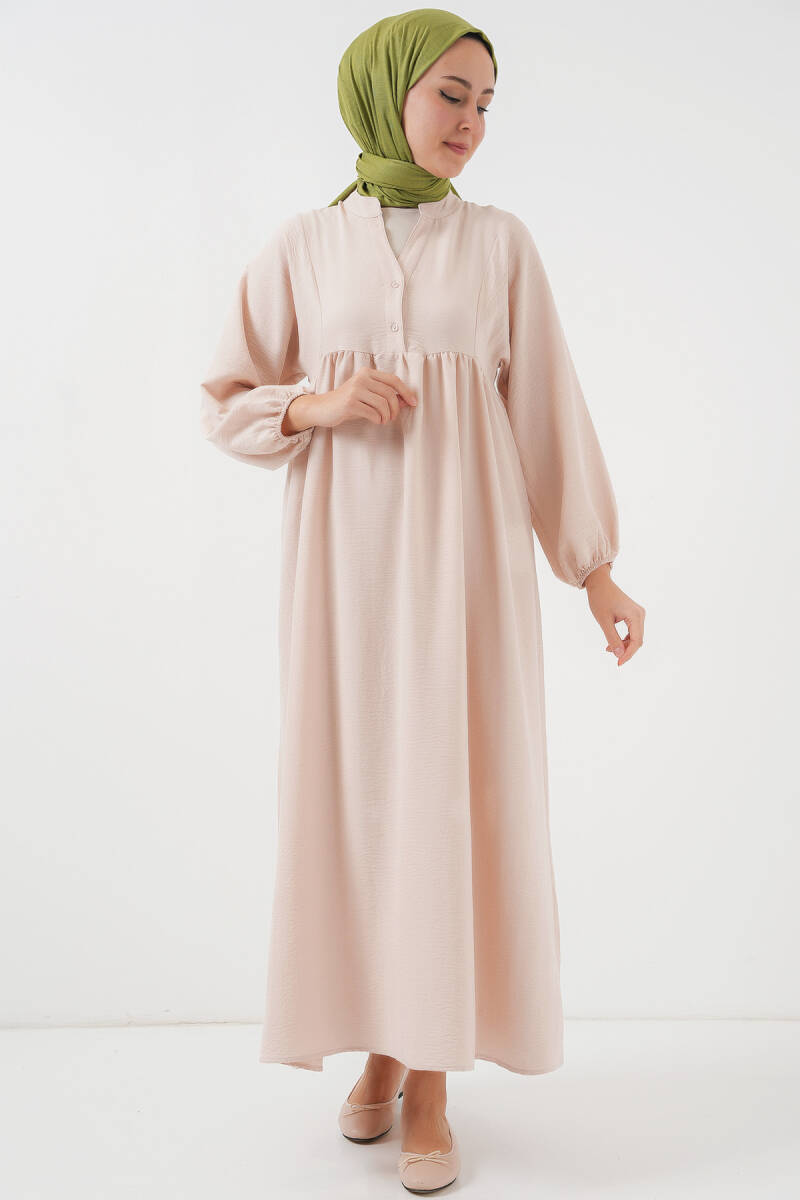 Kadın Uzun Tesettür Elbise 2525 - Krem - BİGDART