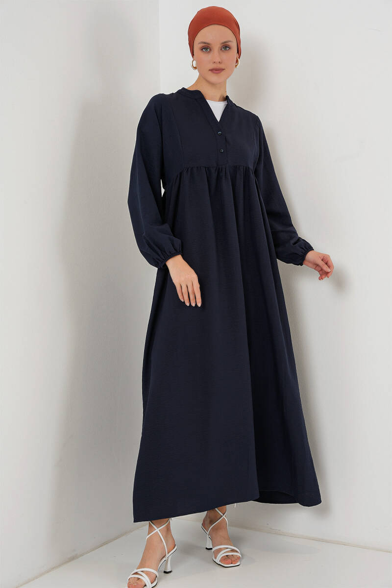 Kadın Uzun Tesettür Elbise 2525 - Lacivert - BİGDART