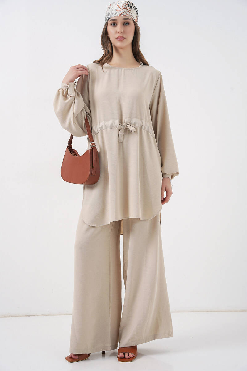 Kadın Uzun Tunik Pantolon İkili Takım 6719 - Krem - BİGDART