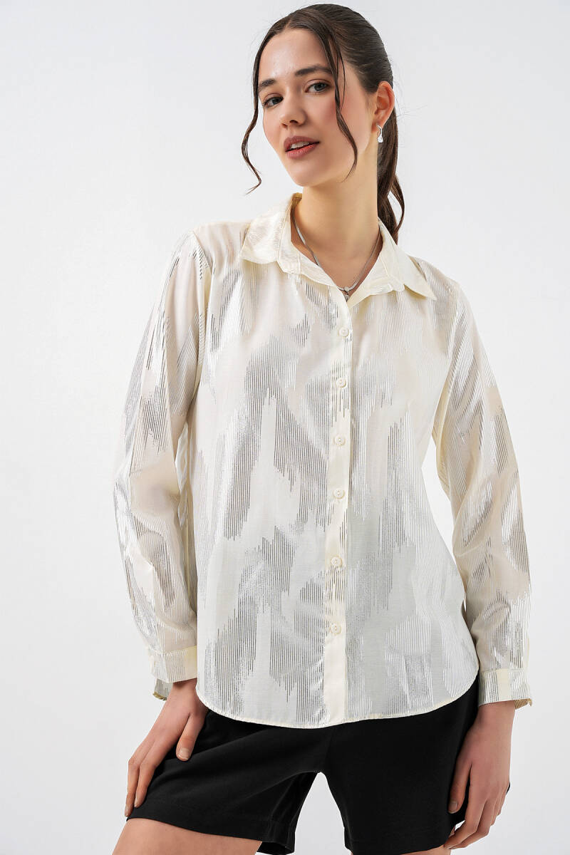 Kadın Varak Desenli Gömlek 20253 - A.Ekru - BİGDART