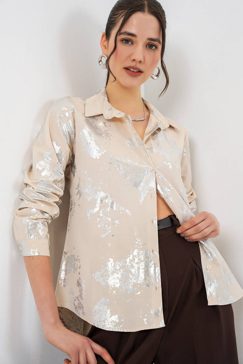 Kadın Varak Desenli Gömlek 20253 - A.KREM - BİGDART