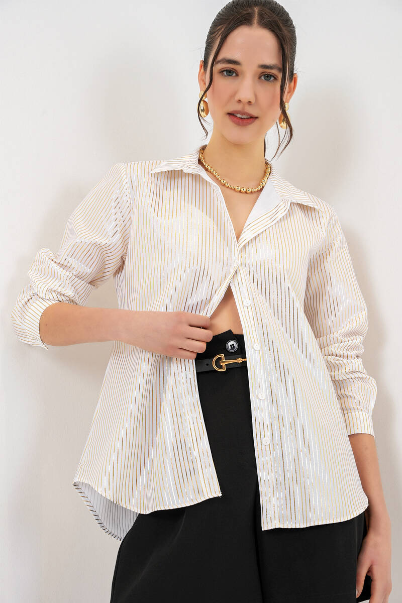 Kadın Varak Desenli Gömlek 20253 - Altın - BİGDART