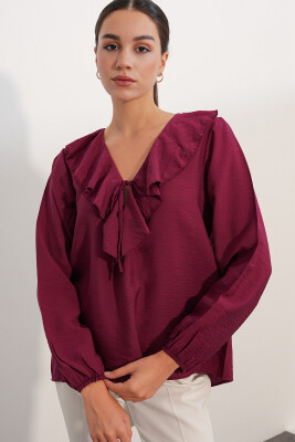 Kadın Yaka Detaylı Bluz 40034 - Bordo - 1