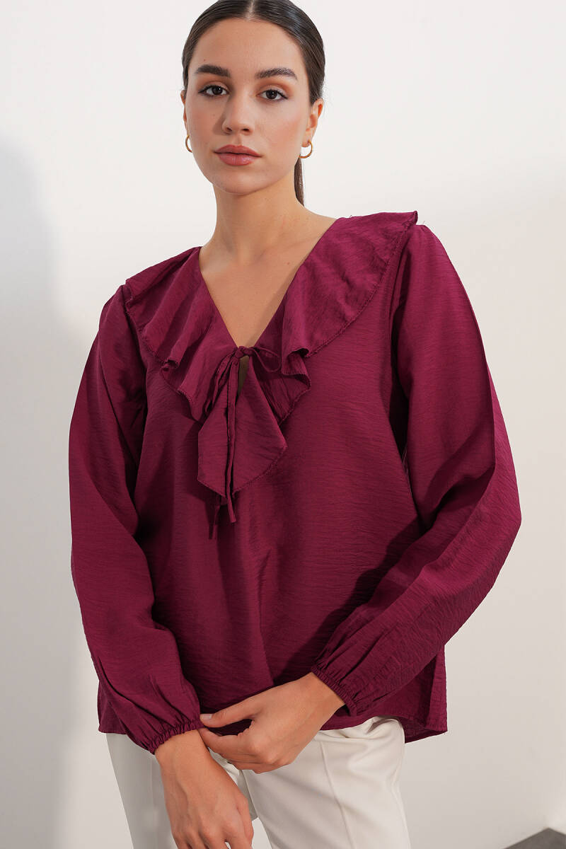 Kadın Yaka Detaylı Bluz 40034 - Bordo