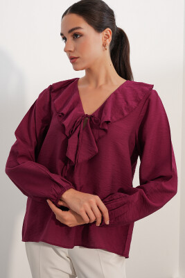 Kadın Yaka Detaylı Bluz 40034 - Bordo - 2