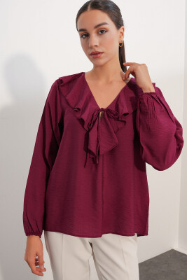 Kadın Yaka Detaylı Bluz 40034 - Bordo - 4