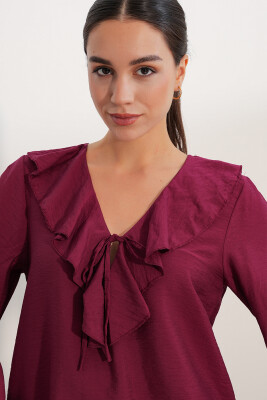 Kadın Yaka Detaylı Bluz 40034 - Bordo - 5