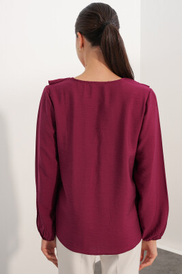 Kadın Yaka Detaylı Bluz 40034 - Bordo - 6