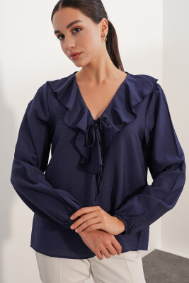 Kadın Yaka Detaylı Bluz 40034 - Lacivert - 3