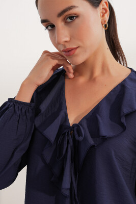 Kadın Yaka Detaylı Bluz 40034 - Lacivert - 5