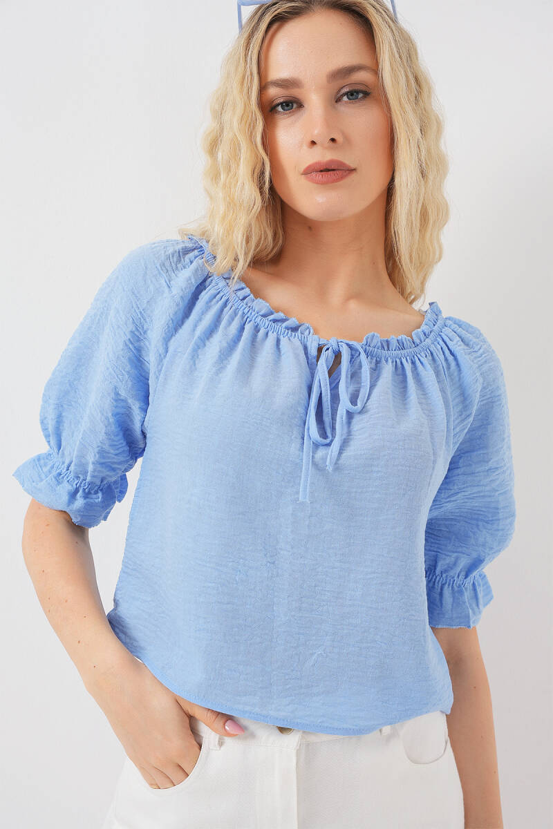 Kadın Yakası Fırfır Detaylı Bluz 959 - Mavi - BİGDART
