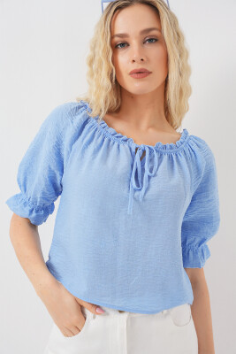 Kadın Yakası Fırfır Detaylı Bluz 959 - Mavi 