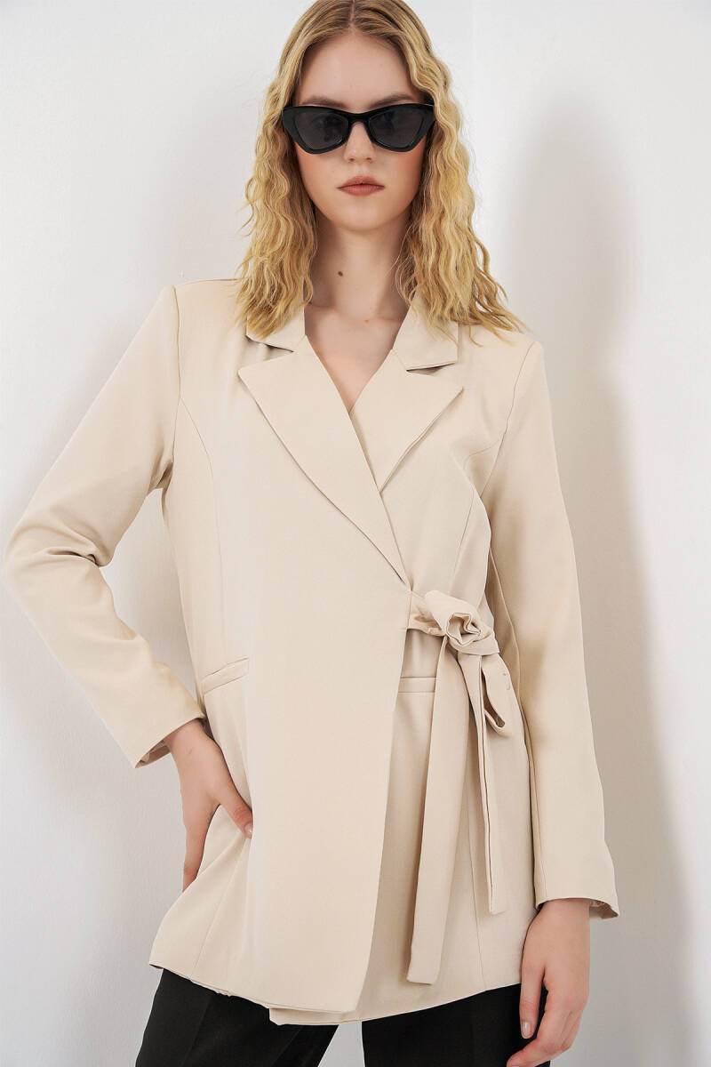 Kadın Yandan Bağlamalı Blazer Ceket 0750 - Bej - BİGDART