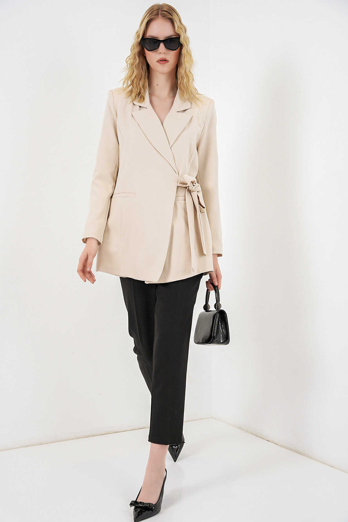 Kadın Yandan Bağlamalı Blazer Ceket 0750 - Bej - 2