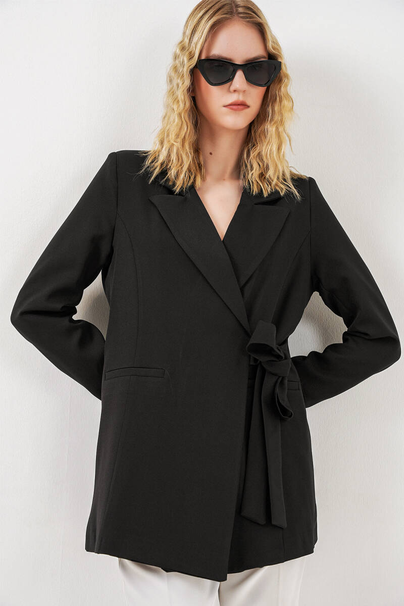 Kadın Yandan Bağlamalı Blazer Ceket 0750 - Siyah - BİGDART