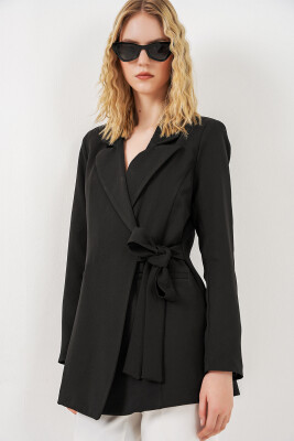 Kadın Yandan Bağlamalı Blazer Ceket 0750 - Siyah - 3