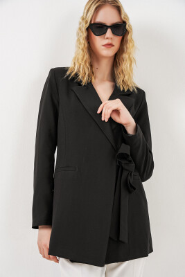 Kadın Yandan Bağlamalı Blazer Ceket 0750 - Siyah - 4