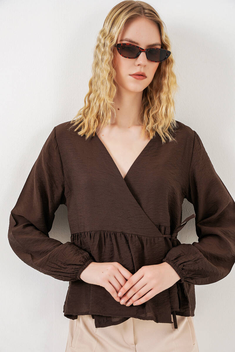 Kadın Yandan Bağlamalı Uzun Kollu Bluz 996 - Kahverengi - BİGDART