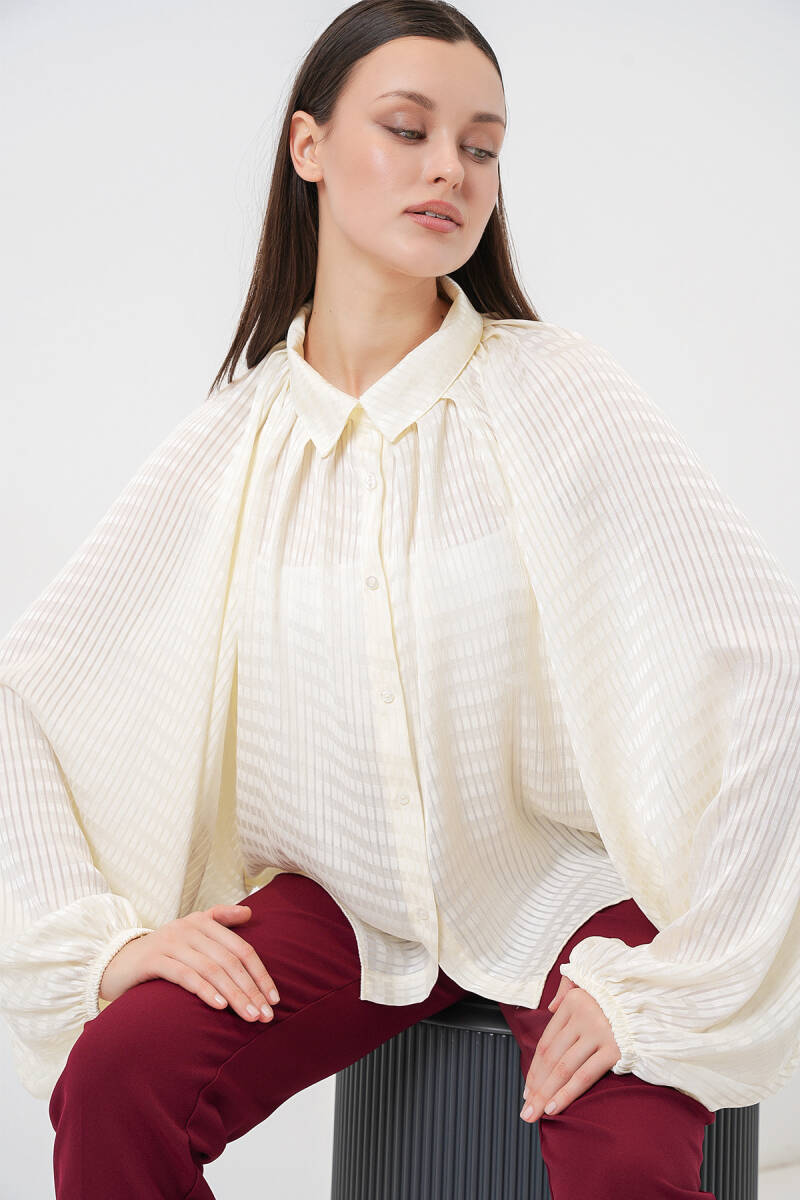 Kadın Yarasa Kol Oversize Gömlek 20368 - Ekru (1)